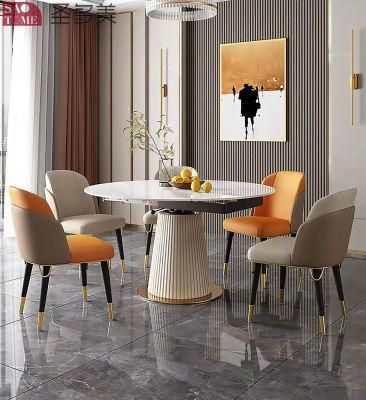 Italian Style Southeast Asia Design Extendable Dining Table Metal Gold Slate Dining Table