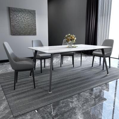 Factory Cheap Price Modern Customized Honed Sintered Stone Dining Table with Metal Leg
