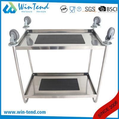 Stainless Steel Round Tube 2-Tiers Kitchen Catering Trolley with EVA Sticker