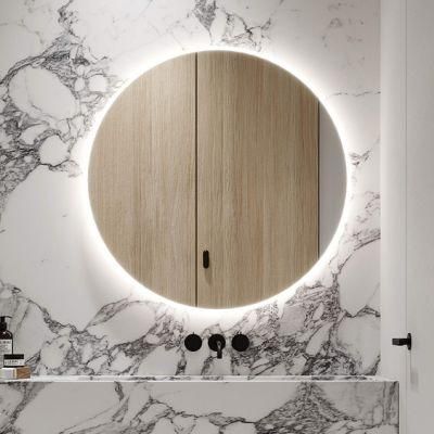 Round Bathroom LED Cold Warm Lighting Mirror with Anti-Fog Function Wall Mounted Backlit Dimmable Touch Button Makeup Vanity Cosmetic Mirror