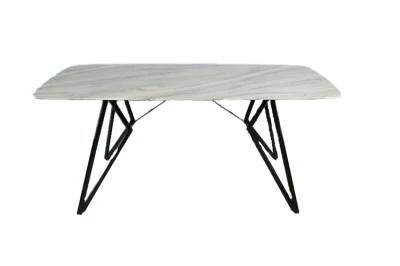 Wholesale Modern Design Simple Style Glass Steel Stone Top Metal Leg Furniture Cafe Table Dining Tables