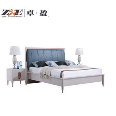 Luxury Wooden Blue Color Special Fabric Rose Golden Mirrored Frame King Size Bed