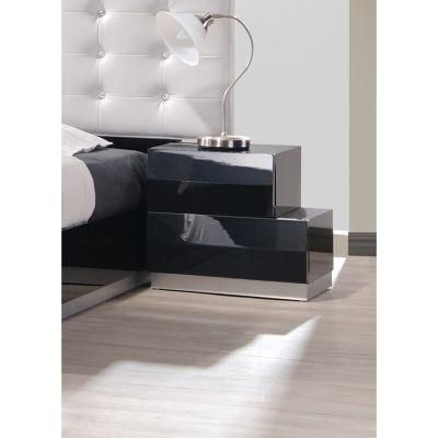 Nova Ultra Modern 2 Drawers Nightstand Black Gloss Bedside Table