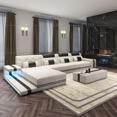 Commercial Style Modern Sectional Home Furniture European Living Room Genuine Leather Sofa Set with Coffee Table