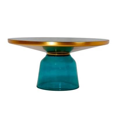 Modern Living Room Furniture Simple Design Side Table Transparent Round Glass Bell Coffee Table with Glass Base