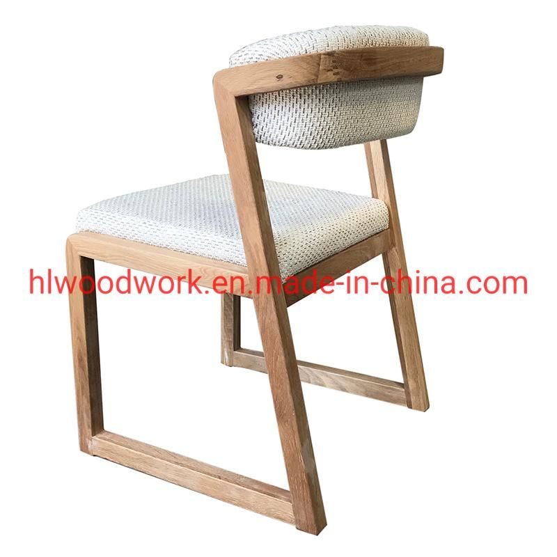 Dining Chair H Style Oak Wood Frame White Fabric Cushion Resteraunt Furniture