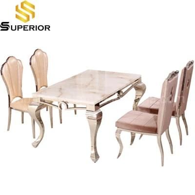 Simple Design Marble Silver Metal Leg Dining Table for Home