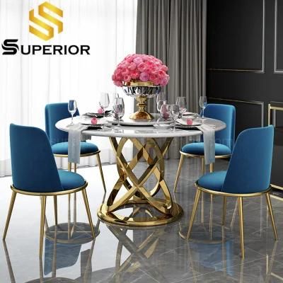 Luxury American Style Hotel Or Villa Home Marble Dinner Table With 6 Chair Set