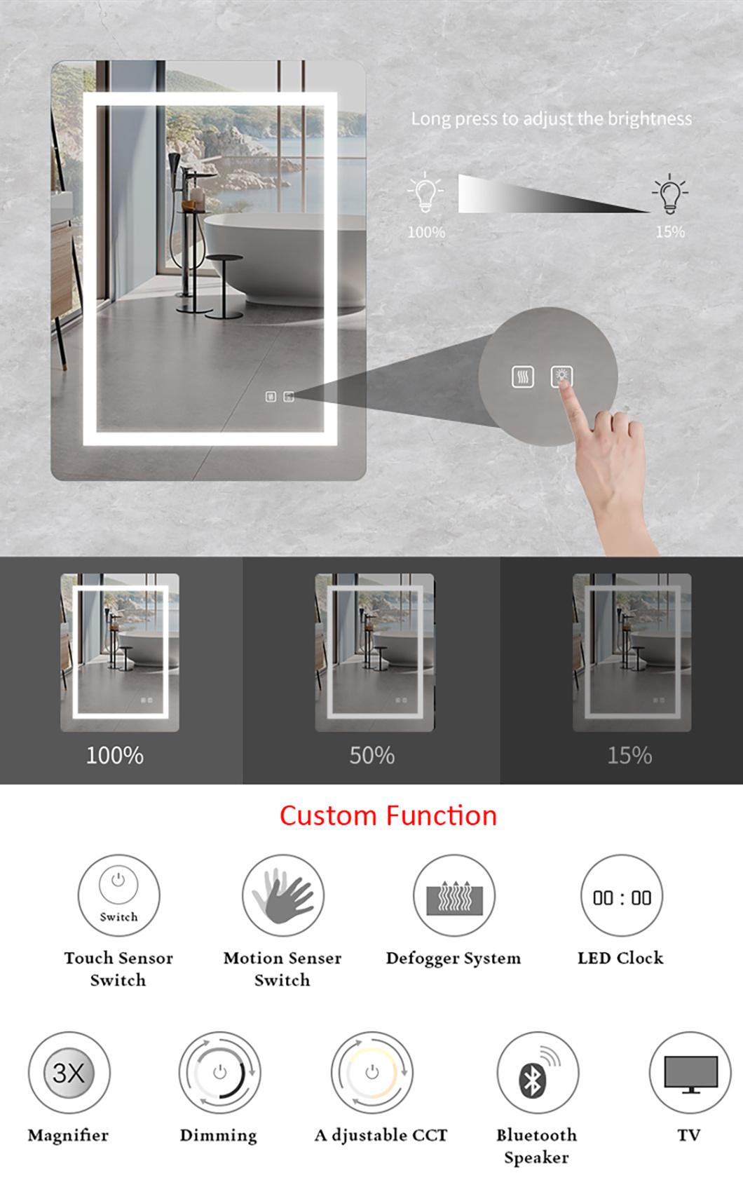 Home Frameless Rectangular Backlit LED Lighted Bathroom Mirror Decorative