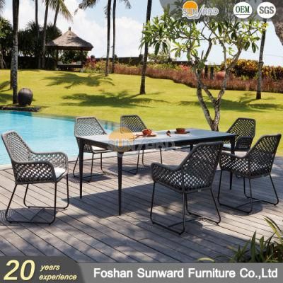 Modern Customized Home Hotel Restaurant Handmade Rattan Wicker Rope Weaving Garden Patio Outdoor Dining Aluminum Table and Chair Furniture