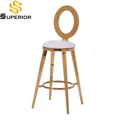 Hot Selling Stainless Steel White Leather Gold Bar Furniture Chair