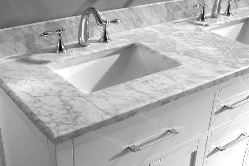 Luxury Marble Countertop Double Sink Solid Wood Bathroom Cabinet.