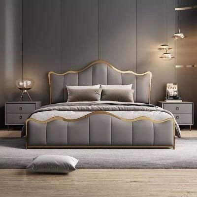 Newest High Quality Leather Luxury Modern Bedroom Set King Size Bed