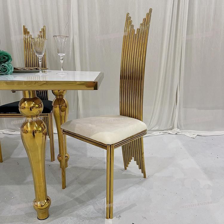 New Wedding Design High Back Dining Chair with Golden Legs