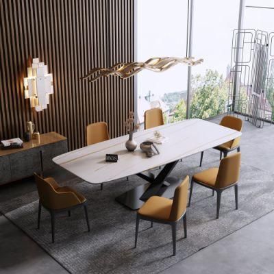 Modern Simple Kitchen Restaurant Stainless Steel Base Rectangle Furniture Dining Table