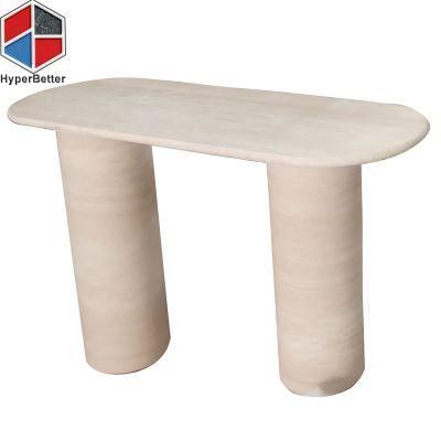 Wholesale Customized Beige Marble Console Table Round Corner Top Marble Stone Leg