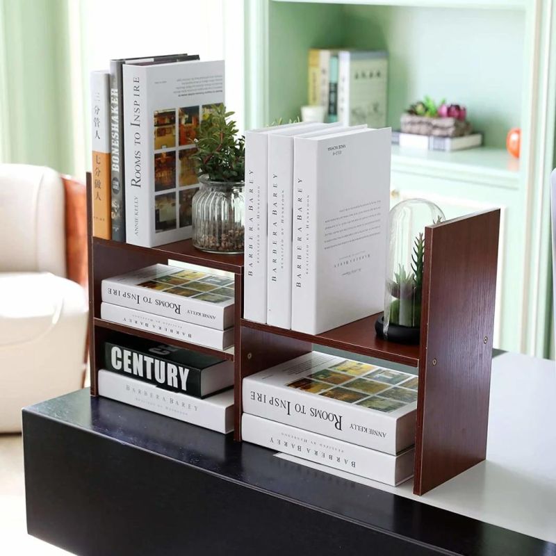 Desktop Storage Rack Bookshelf Wood Display Shelf, Tabletop Bookcase Storage Rack, Office Supplies Desk, Brown