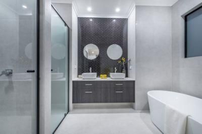 Wall Mount Melamine Double Sink Basin Cabinet with Mirror Modern Round Bathroom Modular Vanity