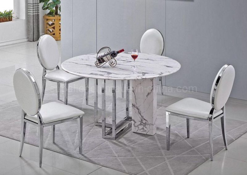 Restaurant Furniture Round Shape Stone Base Marble Dining Room Tables