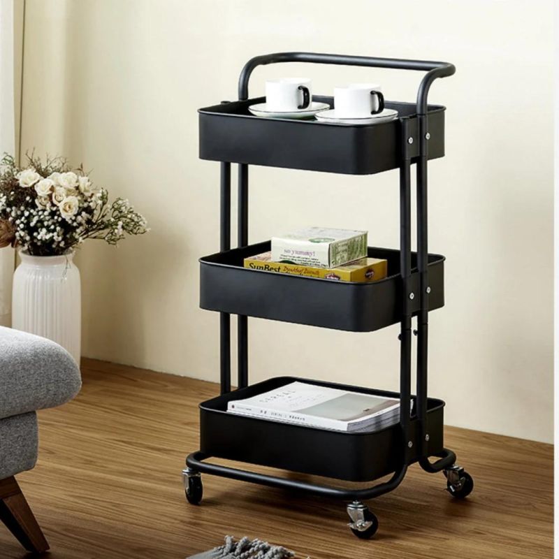 Amazon Hot Selling Kitchen Cart Hotel Foldable Three Layers ABS Storage Trolley Cart with Wheels