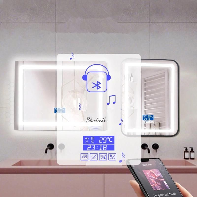 China Wholesale Modern Simple Silver Rectangle LED Toilet Mirror Salon Furniture