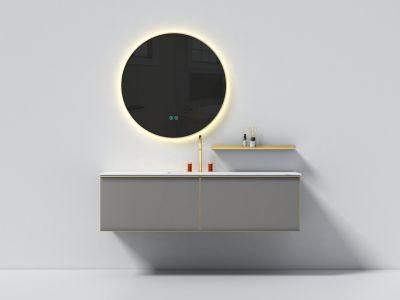 Gray Melamine Bathroom Vanity with LED Round Mirror