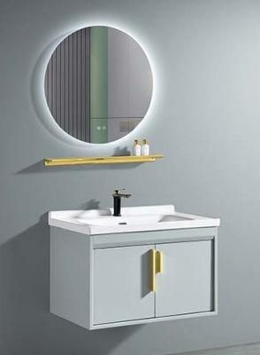 2022 Modern Floor Mounted Oak Wood Dark Grey Finished Single Sink Bathroom Cabinets