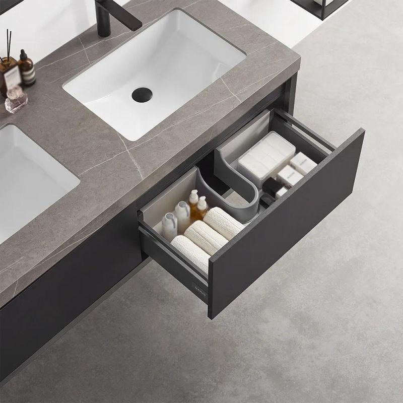 55′ ′ Floating Bathroom Vanity with Double Sinks in Dark Gray