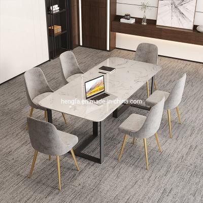 Custom Model Home Furniture Sets Modern Steel Frame Marble Dining Table