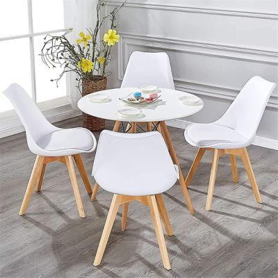 Best Selling Quality Dining Room Furniture White Plastic Space Saving MDF Dining Table Set 4 Chairs with Beech Wood Legs