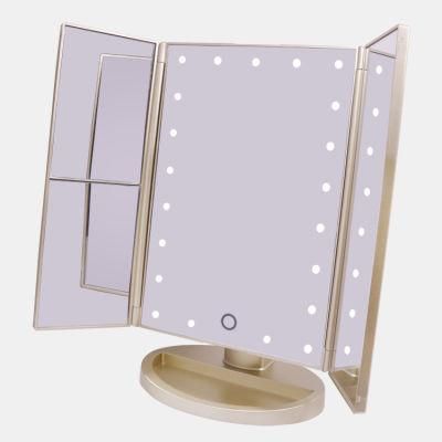 Top-Rank Selling Trifold LED Makeup Dimmable Brightness Mirror 2X 3X Magnifying Mirror