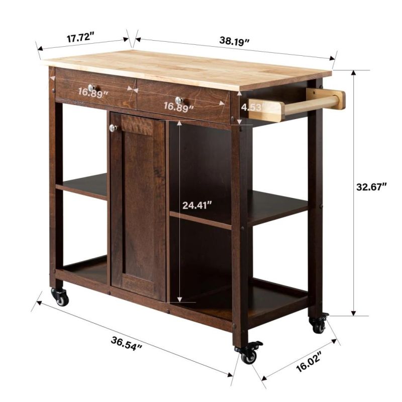 Kitchen Island Cart with Lockable Wheels, Solid Wood Modern Kitchen Cart