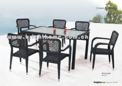 Aluminium Frame Flower Weaving Rattan Wicker Outdoor Dining Set Furniture