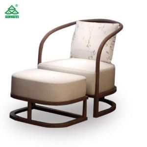 Chinese Style Hotel Upholstered Wooden Frame Single Sofa with Ottoman Furniture Design