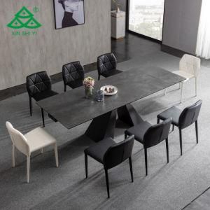 Marble Top Stainless Steel Base Retractable Dining Table Sets