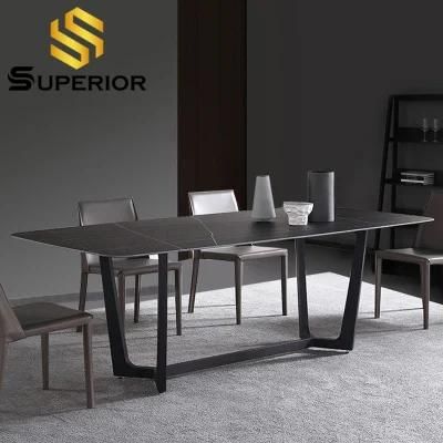 Factory Direct Manufacturer Black Sintered Stone Dining Table Set 6 Chairs