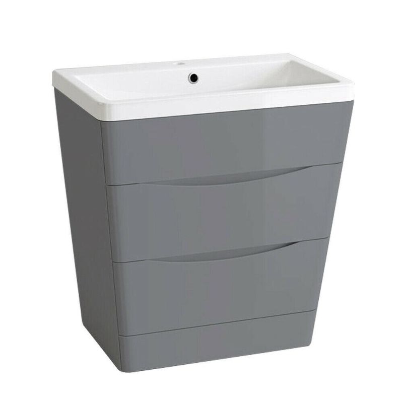 800mm Bathroom Vanity Unit Basin Storage Cabinet Modern Furniture Gloss Grey