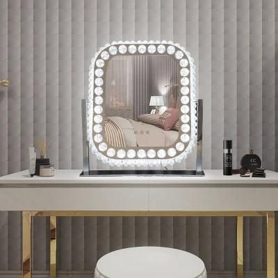 Personal Care Salon Furniture Crystal Diamond LED Makeup Hollywood Illuminated Vanity Mirror