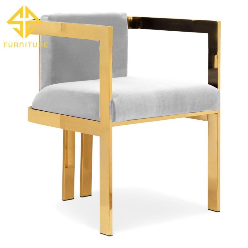 French Style Stainless Steel Gold Upholstered Tub Chair