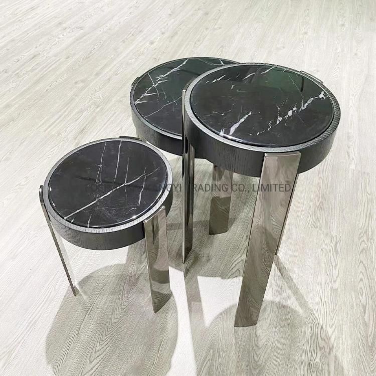 Modern Living Room 3PCS 1 Set Coffee Table Black Natural Marble Round Coffee Table Set Furniture Hotel Furniture