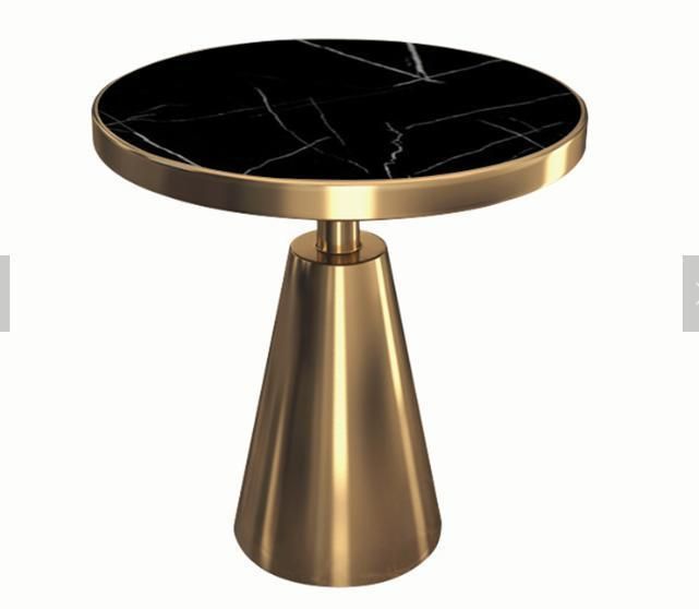 Luxury Modern Nordic Gold Stainless Steel Metal Legs Round Black Marble Coffee Table for Living Room