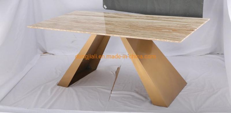 Stainless Steel Gold Frame Marble Dining Table for Home Modern Furniture