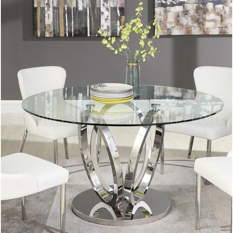 2020 Modern Small Round Glass Dining Table Of Silver Metal Base