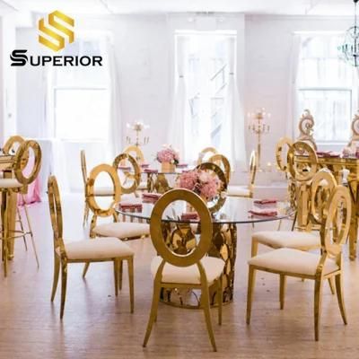 Factory Price Banquet Hall Round Gold Metal Frame Dining Table
