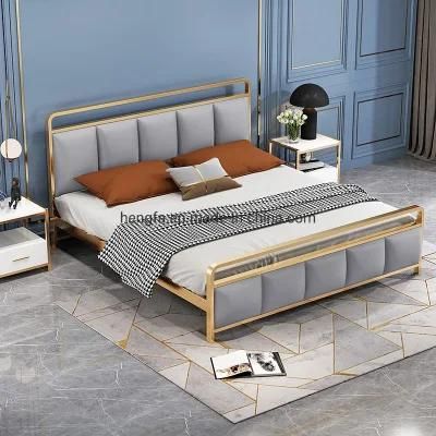 Modern Bedroom Furniture Leather Cushion Foundation Iron King Bed