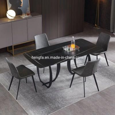 Modern Design Restaurant Furniture Black Marble Expandable Steel Base Dining Table