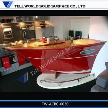 Commercial Solid Surface Furniture Unique Design Boat Shape Bar Counter for Home or Club