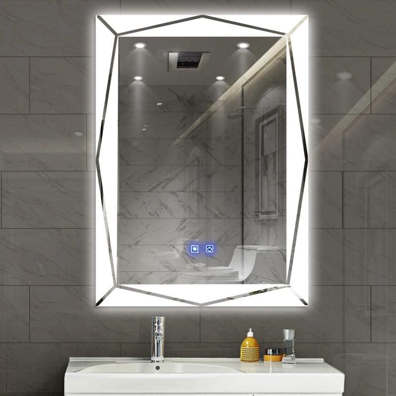 Fashion Design Bathroom Silkscreen Rectangle LED Mirror with Touch Sensor