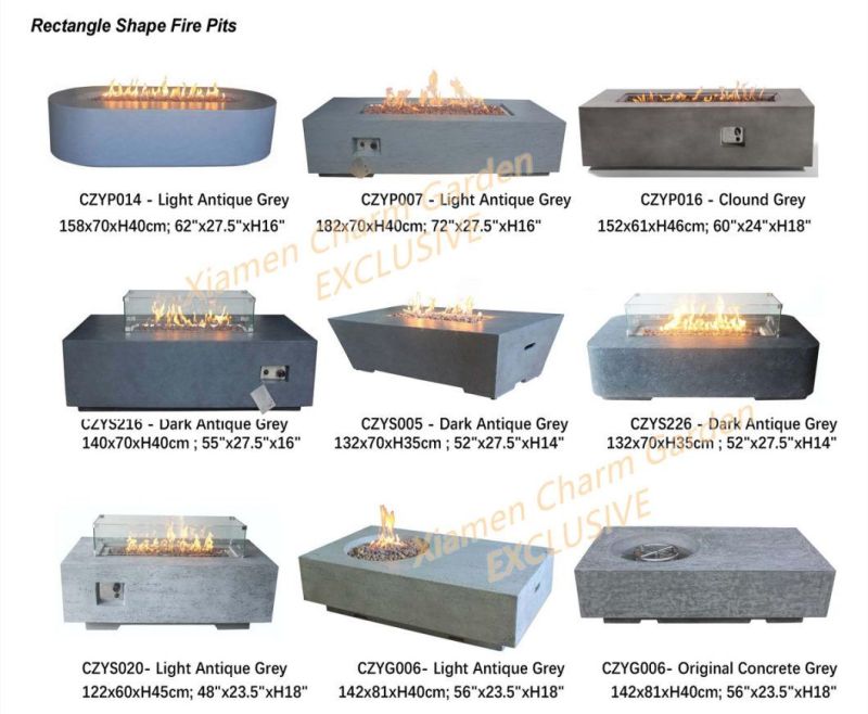 Wood Vein Texture Concrete Gas Fire Bowl, Fire Pit Table for Outdoor Living
