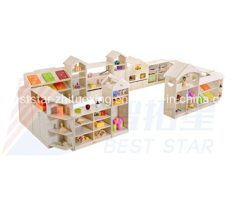 Children Toy Storage Cabinet,Kindergarten and Preschool Furniture Cabinet, Kids Room Cabinet Cabinet, Wooden Daycare Cabinet with Plastic Box,Playroom Furniture